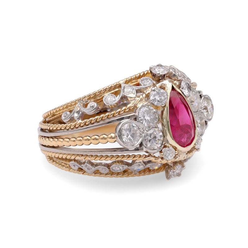 Retro Ruby Diamond Yellow Gold Cocktail Ring