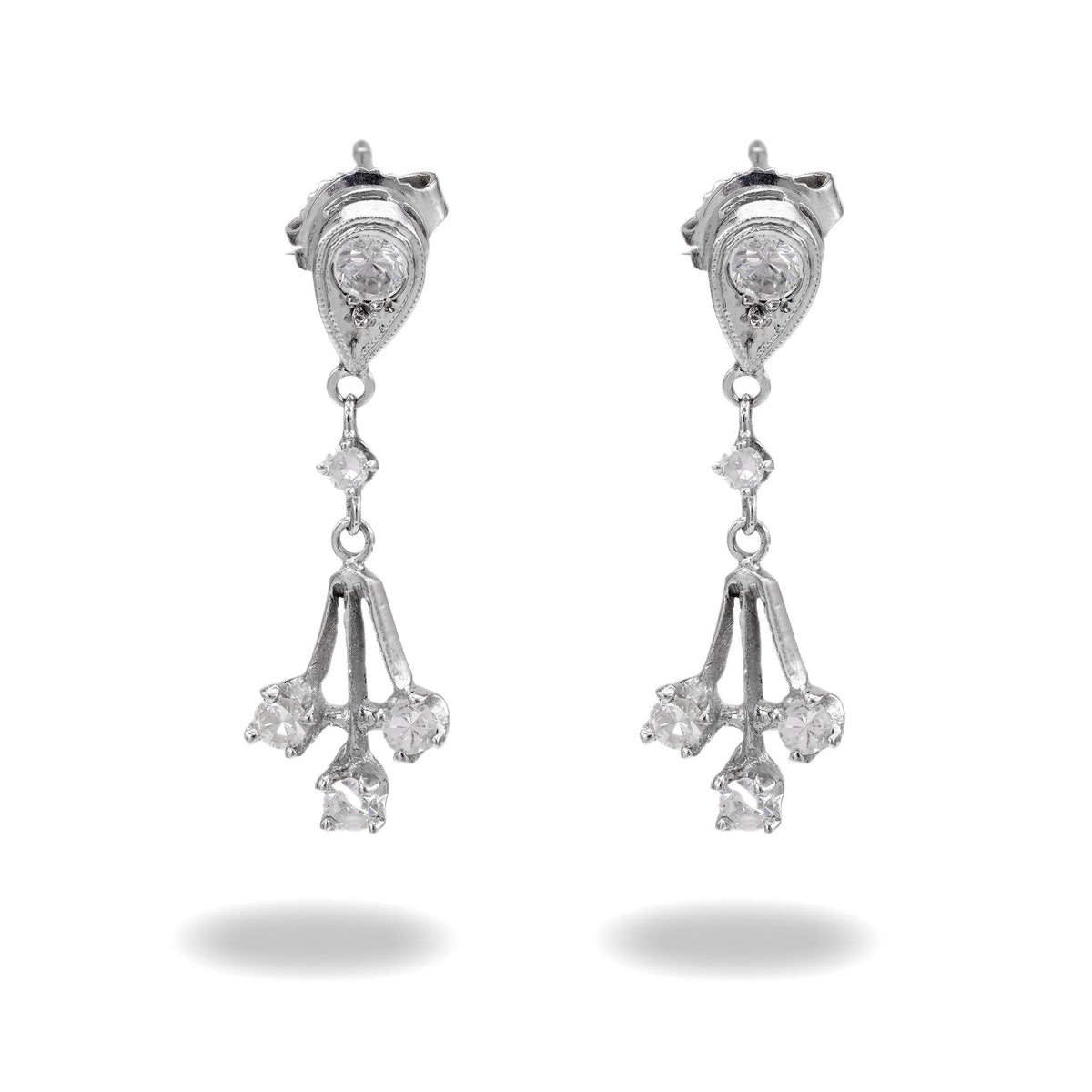 Diamond Drop Earrings in 14k White Gold