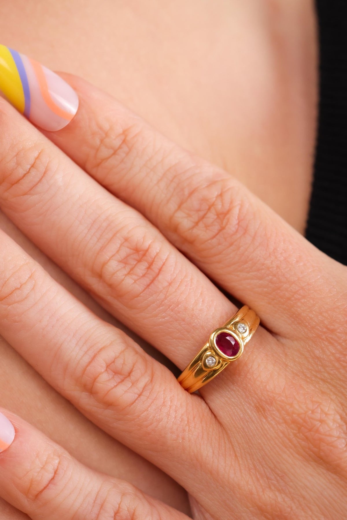 Ruby and Diamond Three-Stone Ring