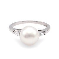 Mid-Century Pearl Diamond Platinum Ring