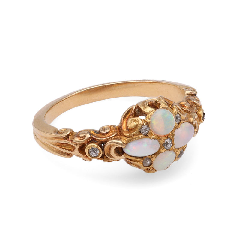 Victorian Opal Diamond Yellow Gold Cluster Ring