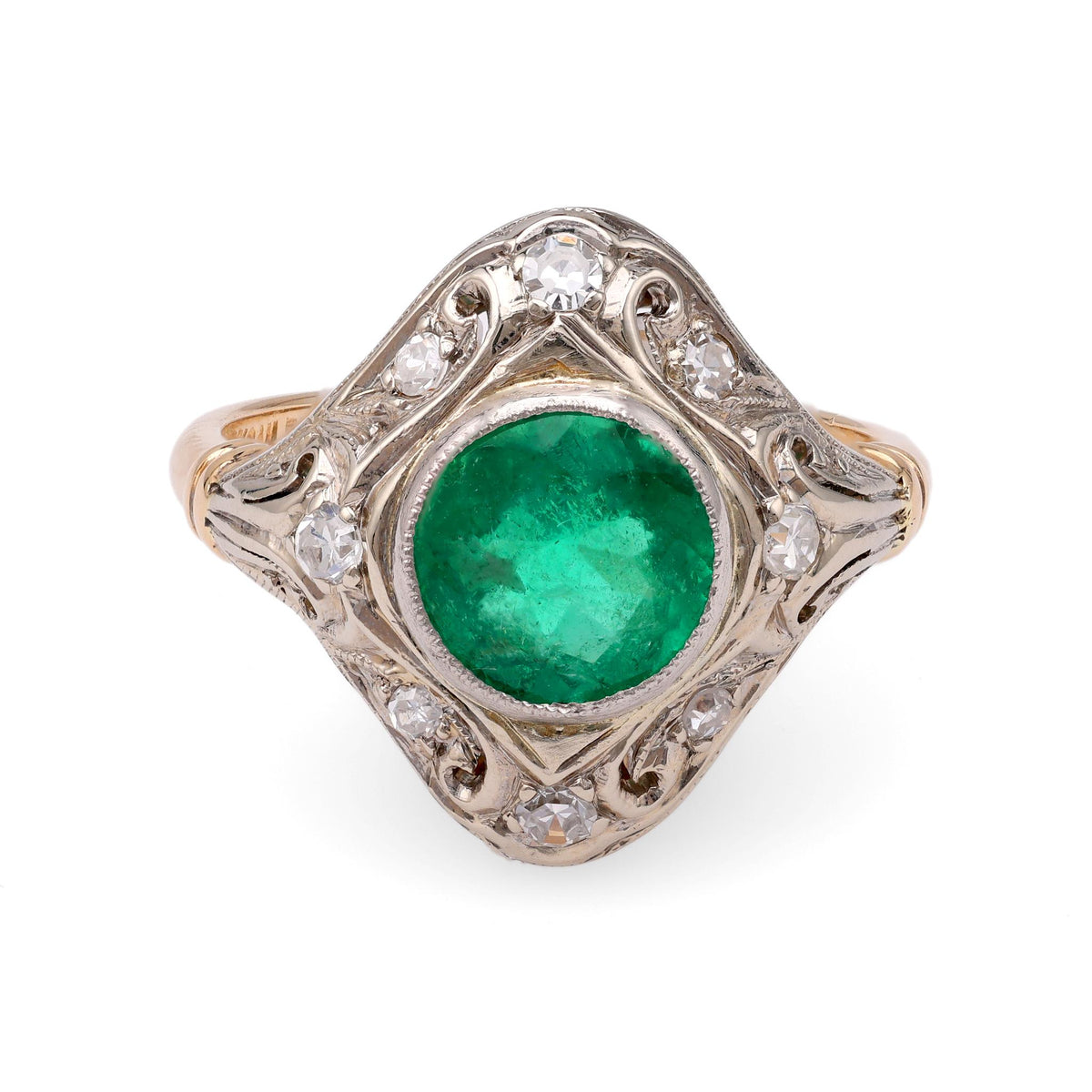 Emerald and Diamond Navette Ring