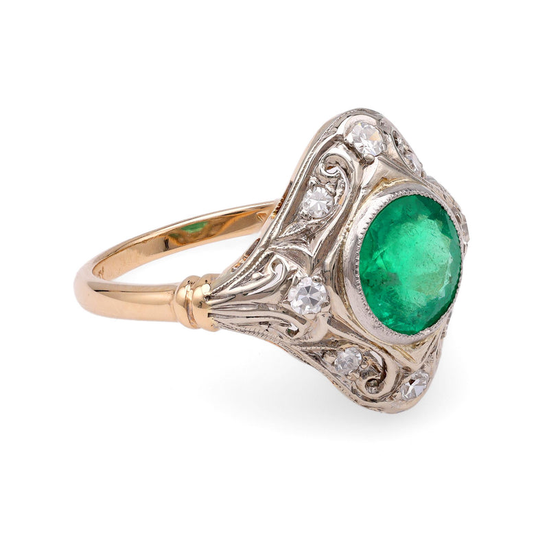 Emerald and Diamond Navette Ring