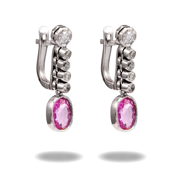 Pink Sapphire and Diamond Drop Earrings