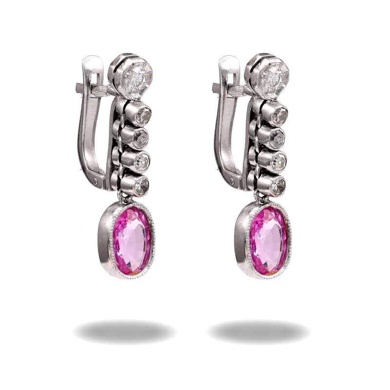 Pink Sapphire and Diamond Drop Earrings