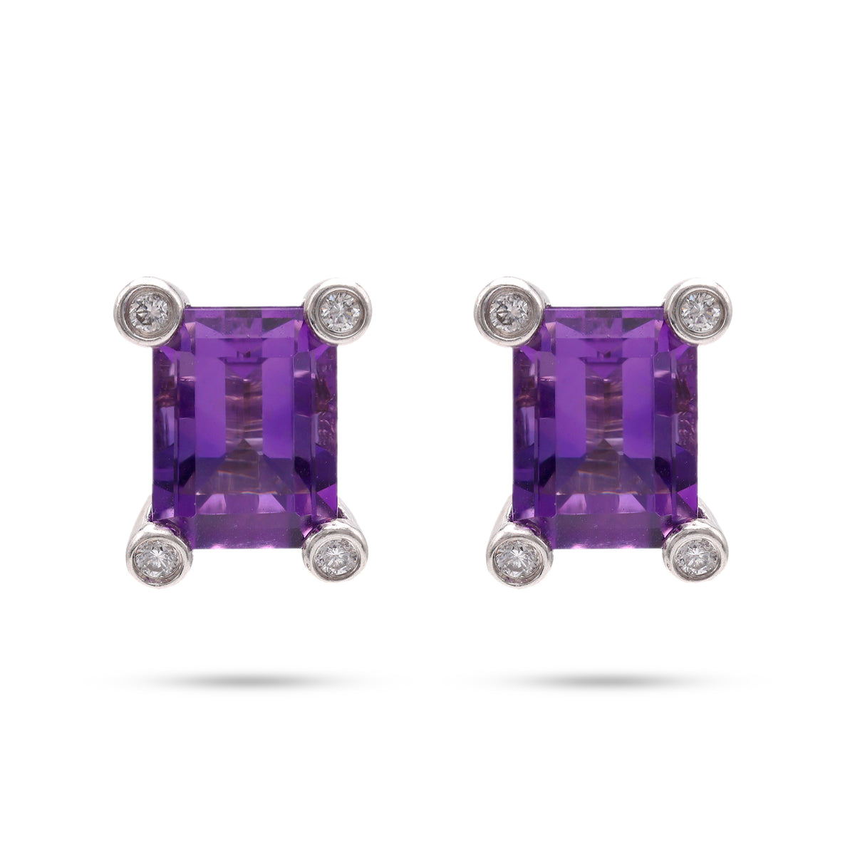 Modern Amethyst and Diamond Stud Earrings