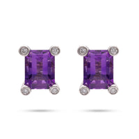 Modern Amethyst and Diamond Stud Earrings