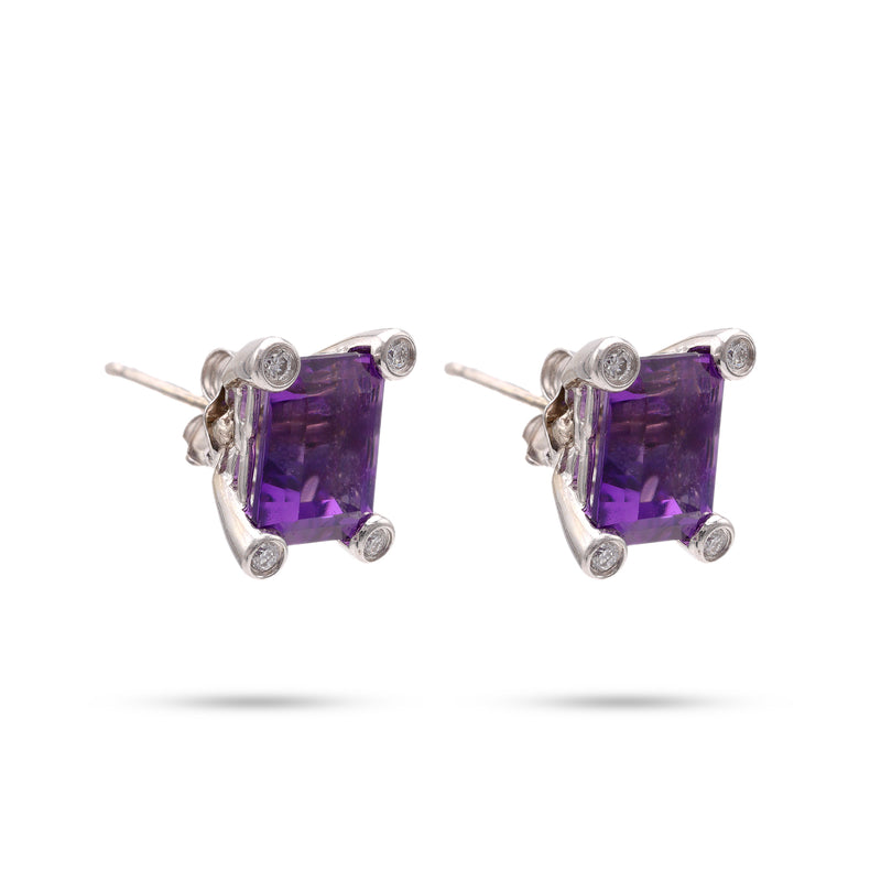 Modern Amethyst and Diamond Stud Earrings