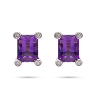 Modern Amethyst Diamond White Gold Stud Earrings