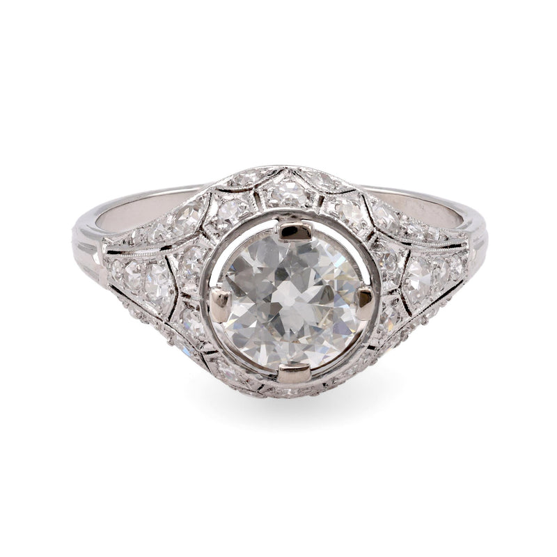 French Early Art Deco GIA Diamond Platinum Engagement Ring