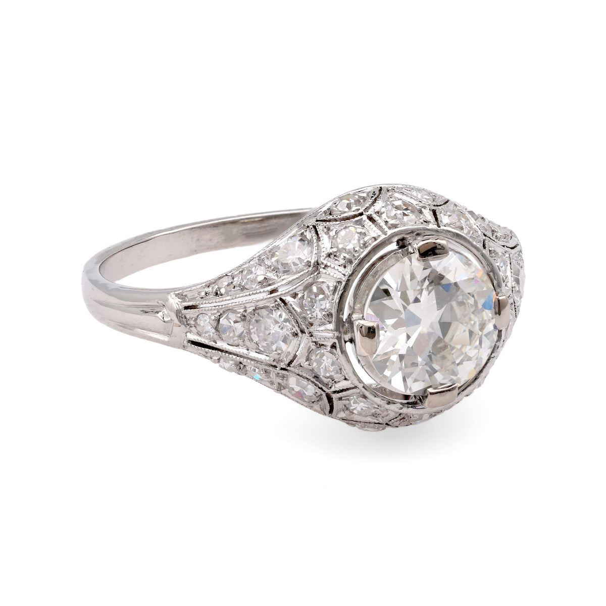 French Early Art Deco GIA Diamond Platinum Engagement Ring