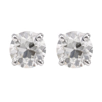 Vintage Old European Cut Diamond 14K White Gold Stud Earrings