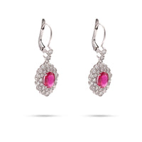 Pair of Art Deco Revival Ruby Diamond 18k White Gold Drop Earrings