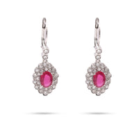 Pair of Art Deco Revival Ruby Diamond 18k White Gold Drop Earrings