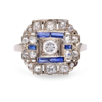 Art Deco Diamond Sapphire White Gold Ring