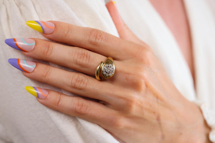 Vintage Italian Diamond Yellow Gold Snake Ring