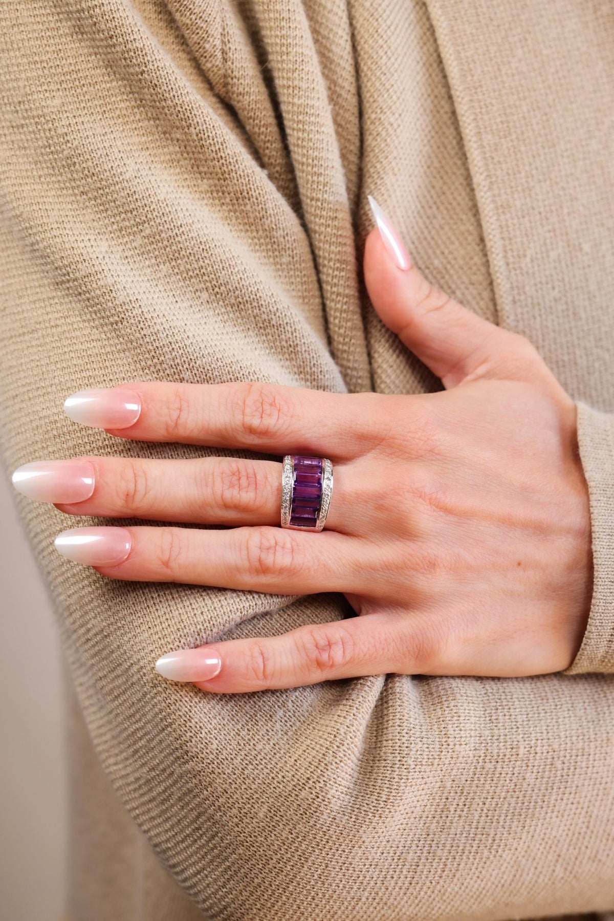 Amethyst Diamond Platinum Band