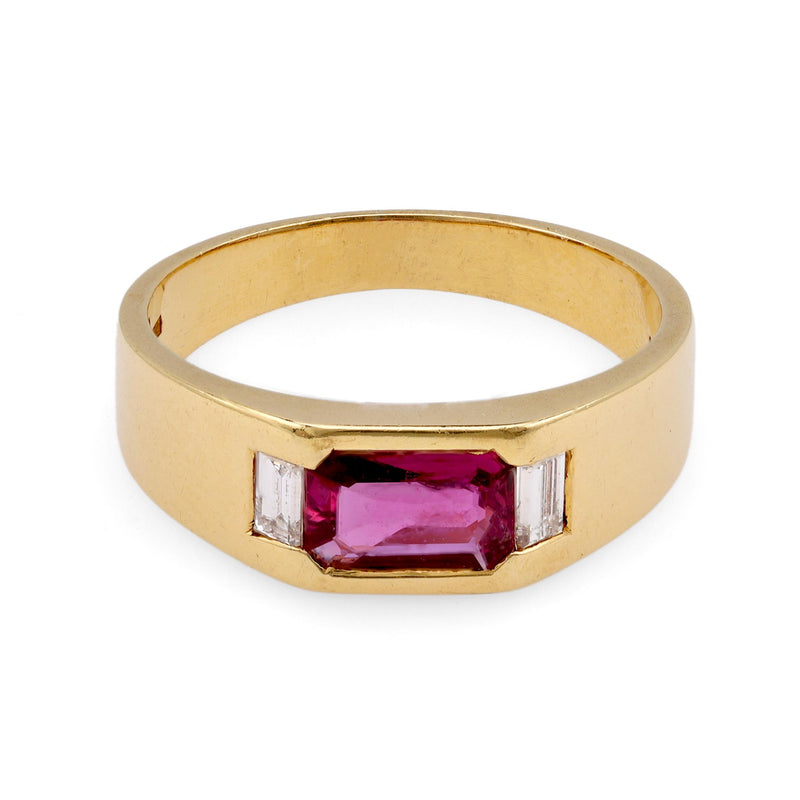 Italian Ruby Diamond Yellow Gold Gypsy Ring