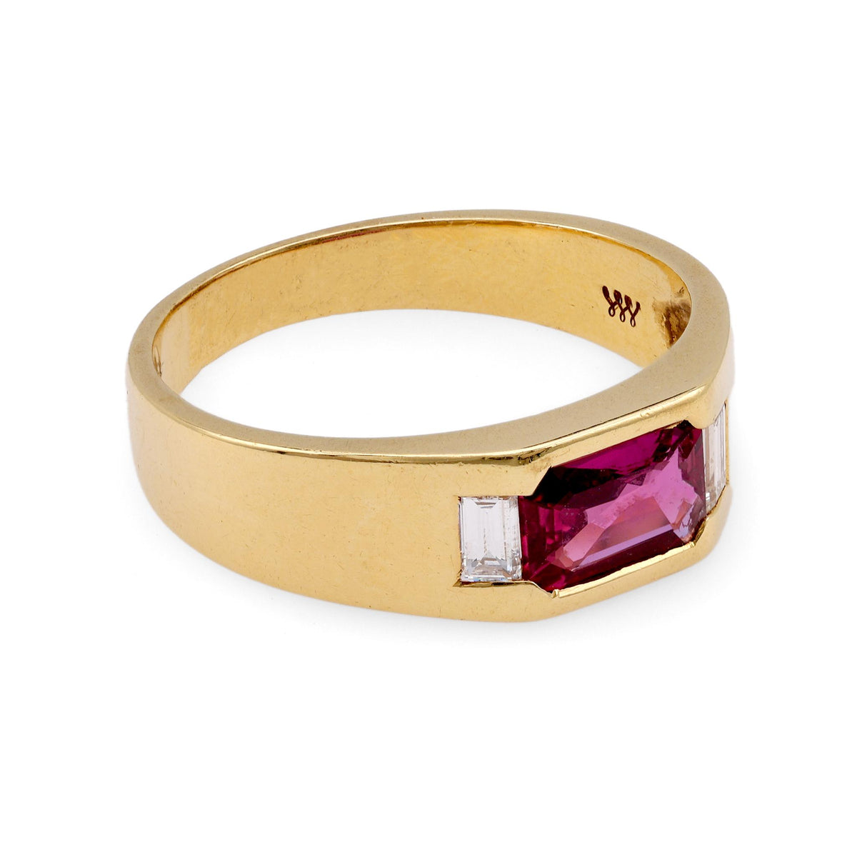 Italian Ruby Diamond Yellow Gold Gypsy Ring