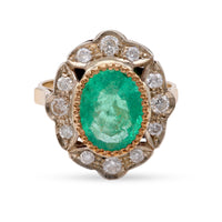 Victorian Inspired Emerald Diamond Yellow & White Gold Ring