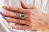 Victorian Inspired Emerald Diamond Yellow & White Gold Ring