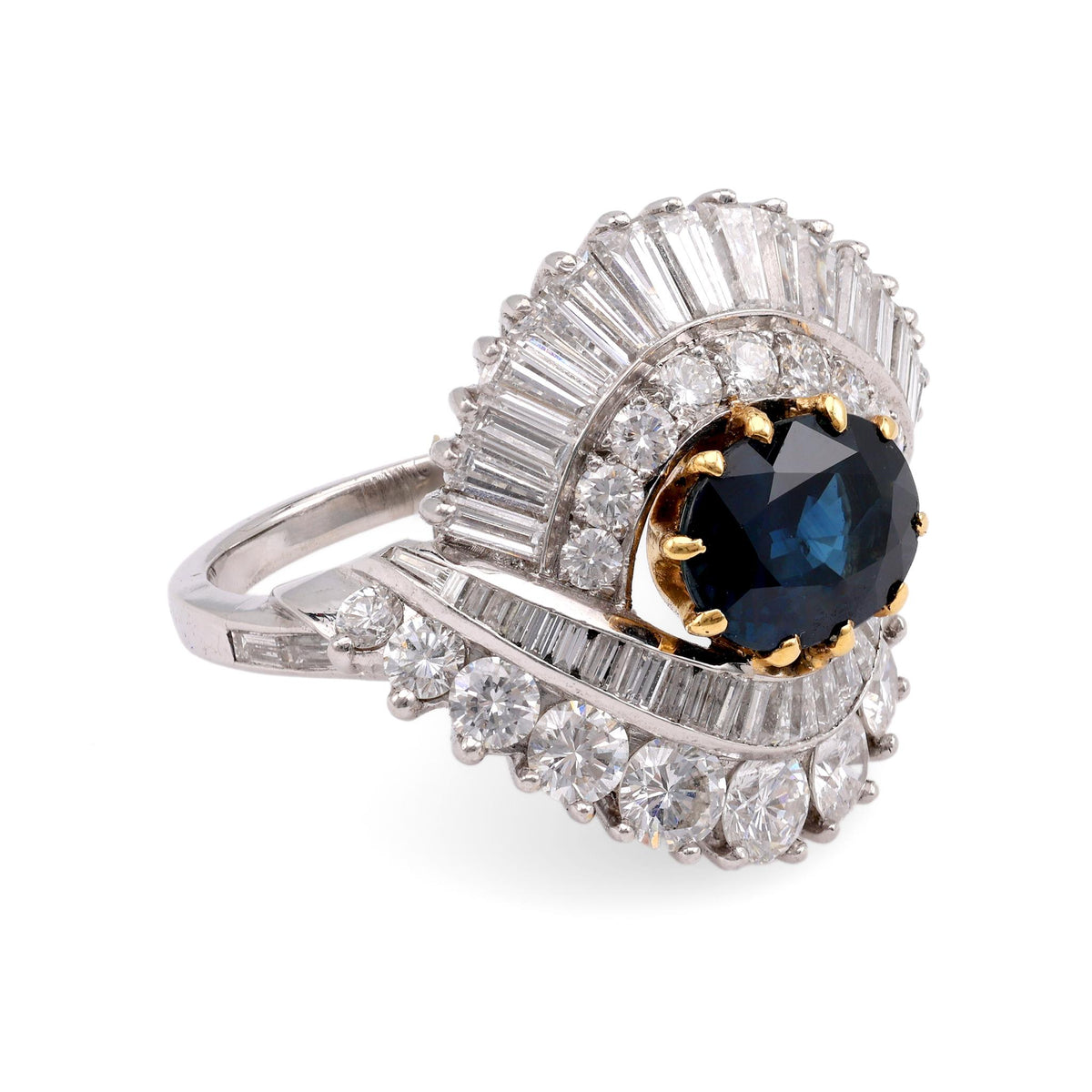 Vintage Austrian GIA 2.05 Carat Sapphire Diamond White Gold Cocktail Ring