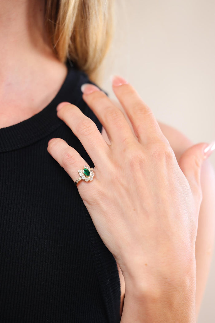 Victorian Emerald Diamond Gold Horseshoe Ring