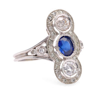 One Art Deco Revival Sapphire Diamond 18k White Gold Ring