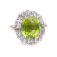 Victorian Peridot Diamond Gold Cluster Ring