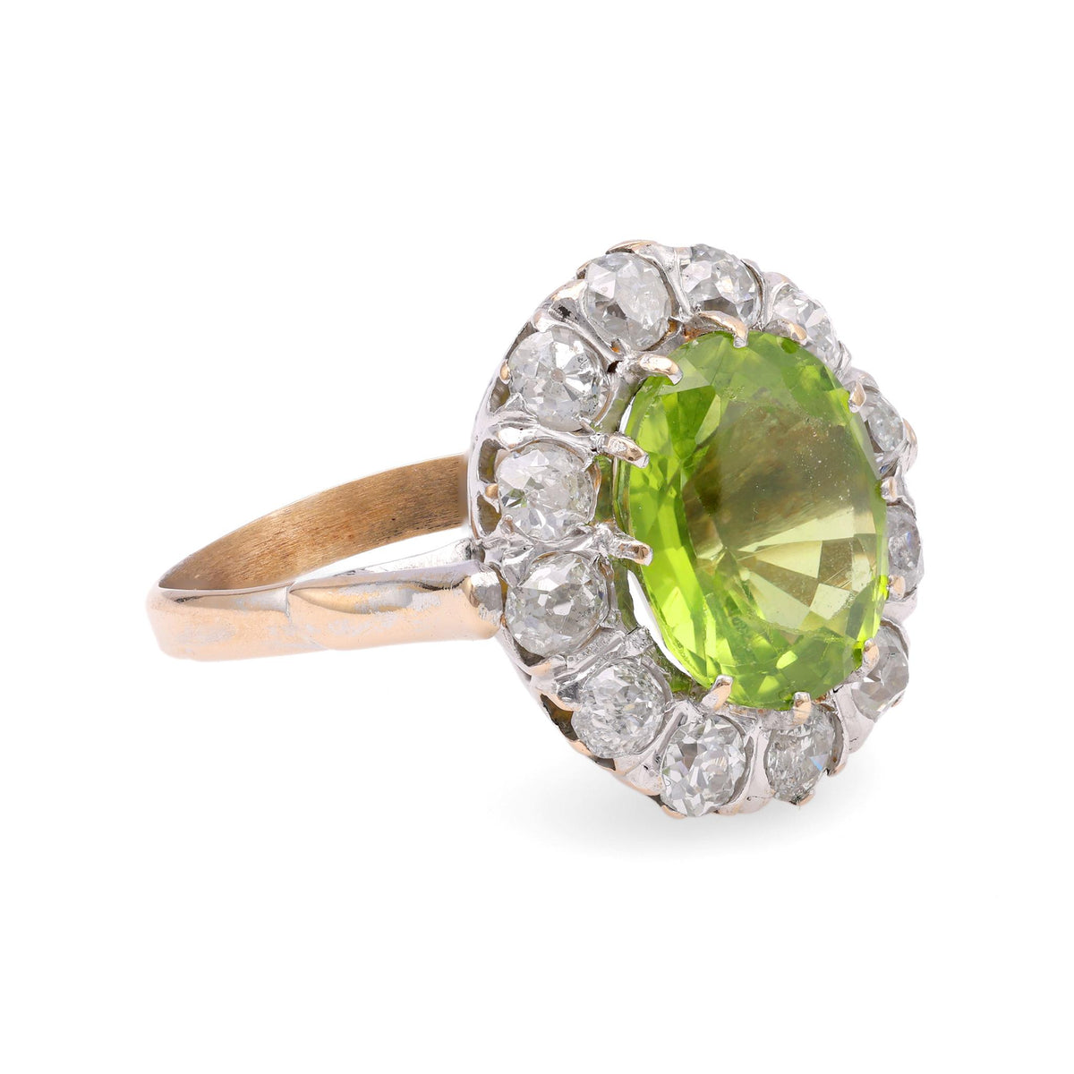 Victorian Peridot Diamond Gold Cluster Ring