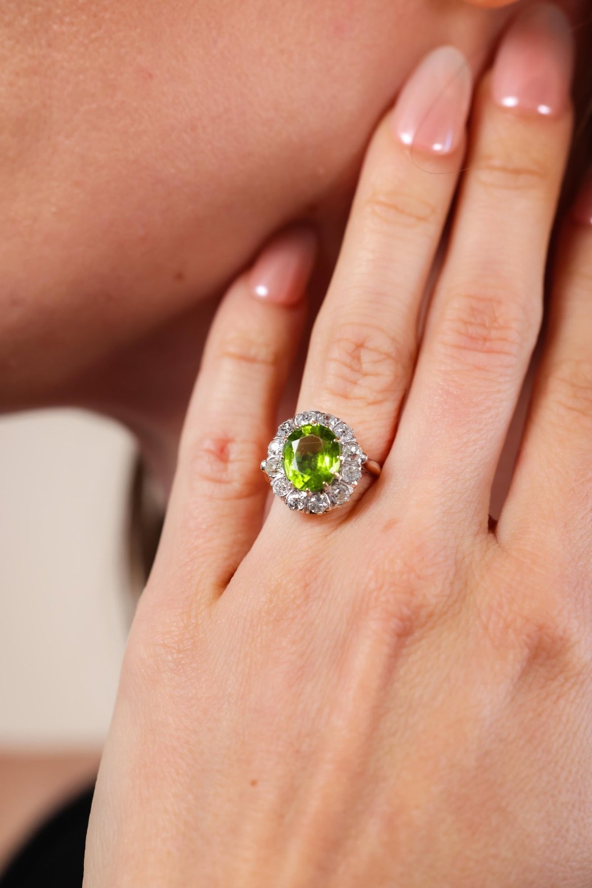 Victorian Peridot Diamond Gold Cluster Ring