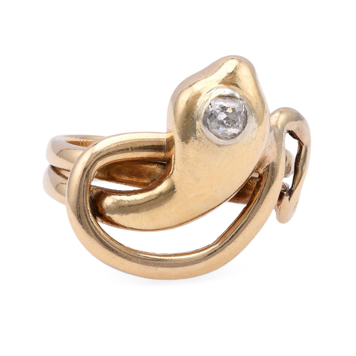 Victorian Diamond 14k Yellow Gold Snake Ring