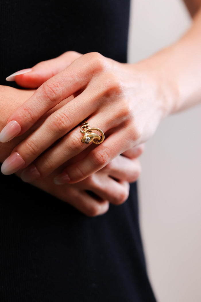 Victorian Diamond 14k Yellow Gold Snake Ring