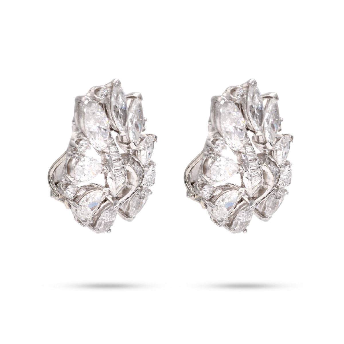 One Pair of Mid-Century Diamond White Gold Clip On Earrings