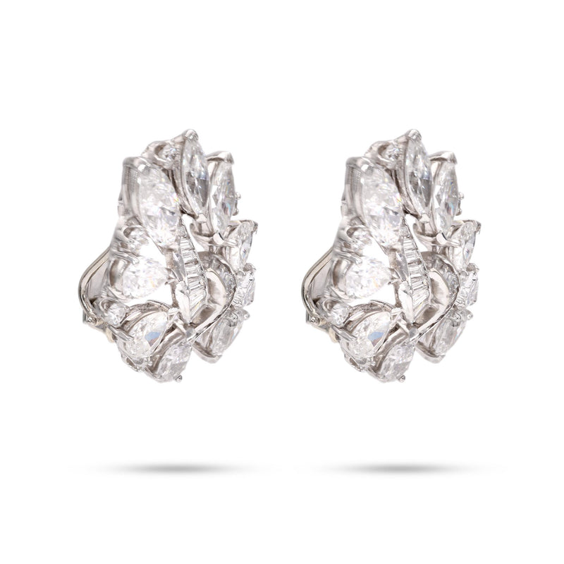 One Pair of Mid-Century Diamond White Gold Clip On Earrings