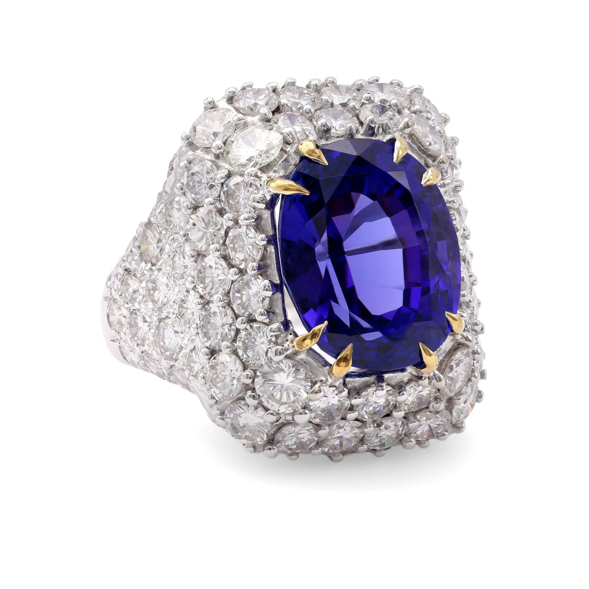 One Vintage Tanzanite Diamond Palladium Ring