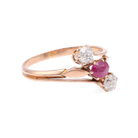 Victorian Ruby Diamond Gold Three Stone Ring