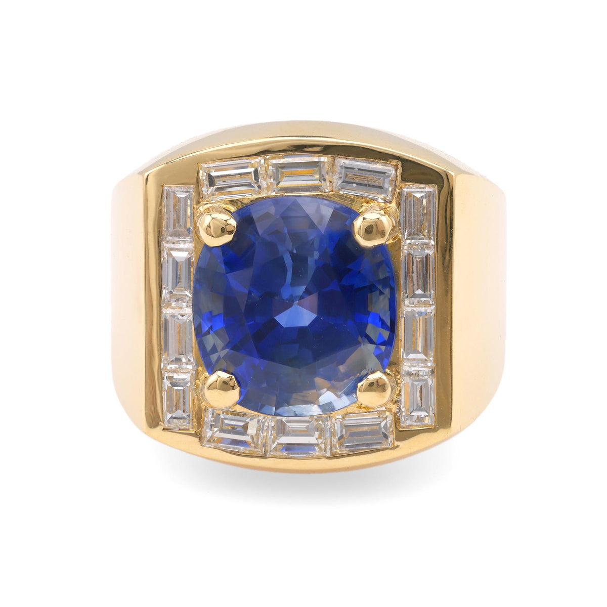 Vintage GIA 8.77 Carat Sapphire Diamond Yellow Gold Cocktail Ring