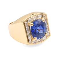 Vintage GIA 8.77 Carat Sapphire Diamond Yellow Gold Cocktail Ring