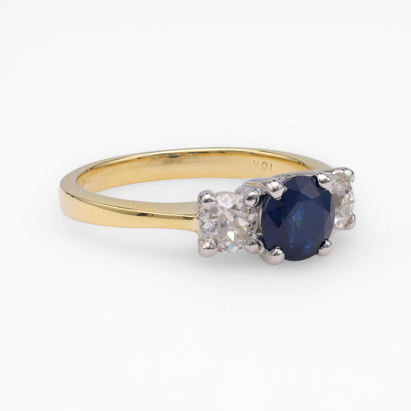 Sapphire Diamond Yellow Gold & Platinum Three Stone Ring