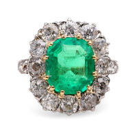 Antique French 3.67 Carat Emerald Diamond 18K Rose Gold Cocktail Ring