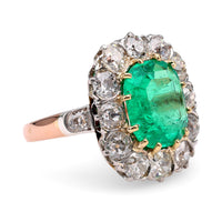 Antique French 3.67 Carat Emerald Diamond 18K Rose Gold Cocktail Ring