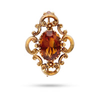 Victorian Citrine 14k Gold Brooch