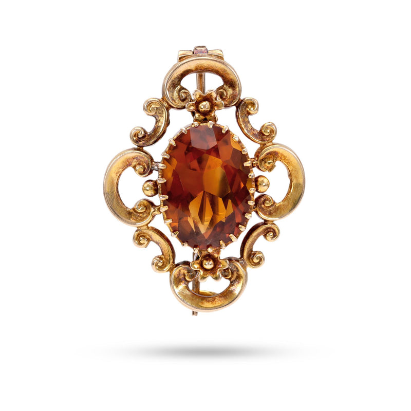 Victorian Citrine 14k Gold Brooch