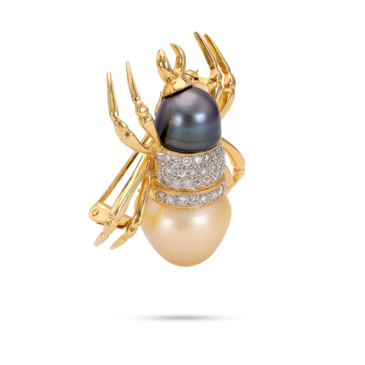 Vintage Pearl Diamond 18k Yellow Gold Spider Brooch