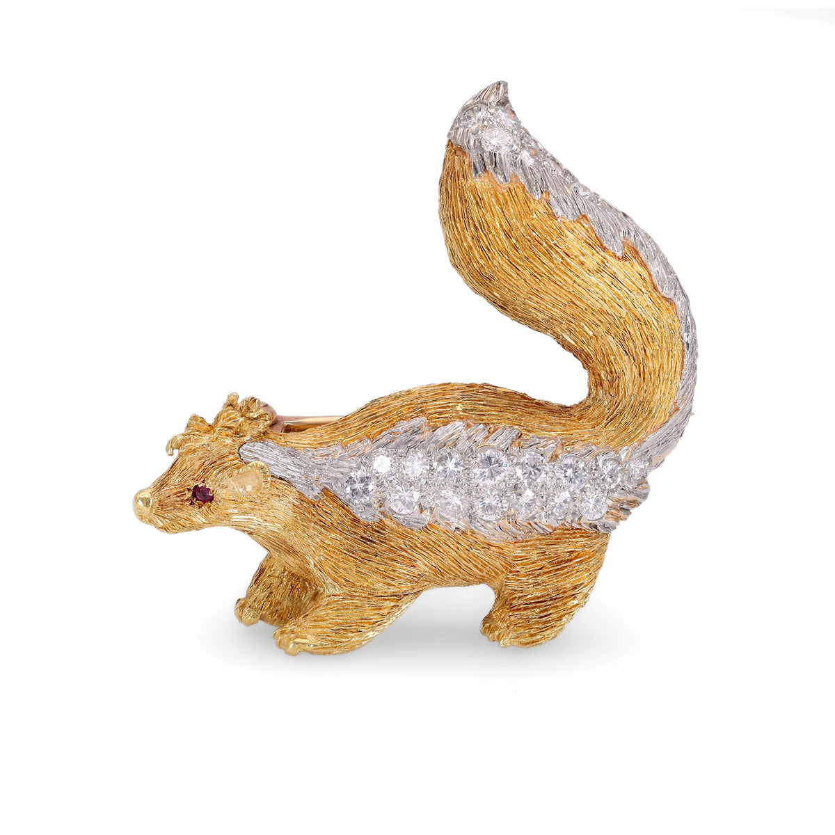 Vintage Diamond 18k Gold Skunk Brooch