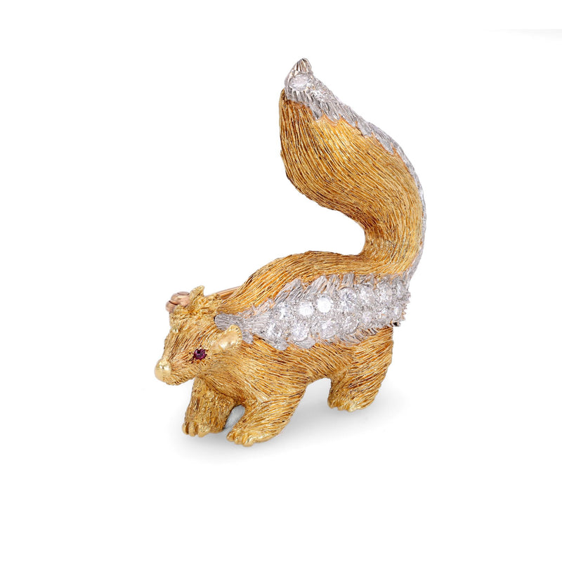 Vintage Diamond 18k Gold Skunk Brooch