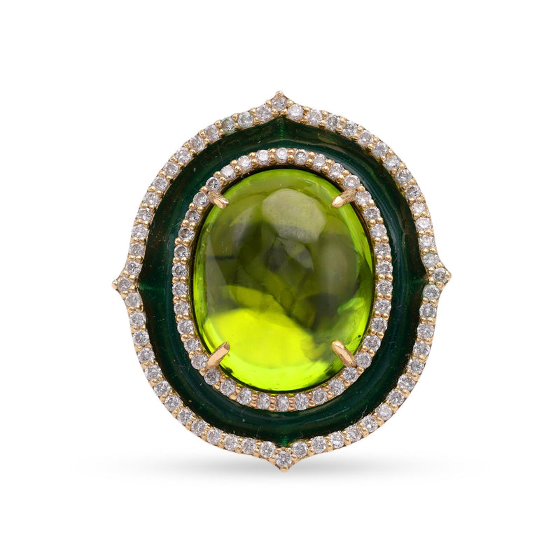 Hubert Peridot Diamond Enamel Yellow Gold Cocktail Ring