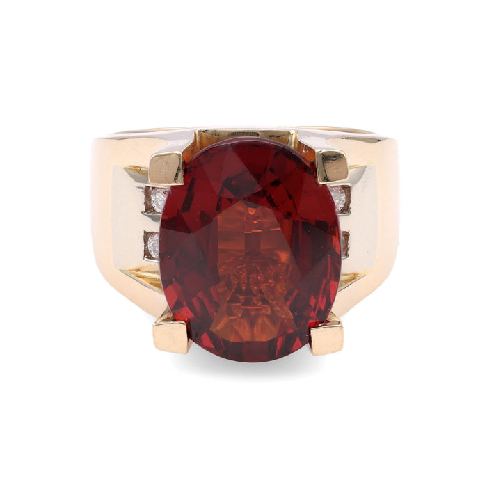 Vintage 9 Carat Spessartine Garnet Diamond Gold Cocktail Ring