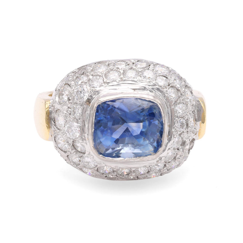 Vintage 4.00 Carat Sapphire Diamond Two Tone Gold Ring